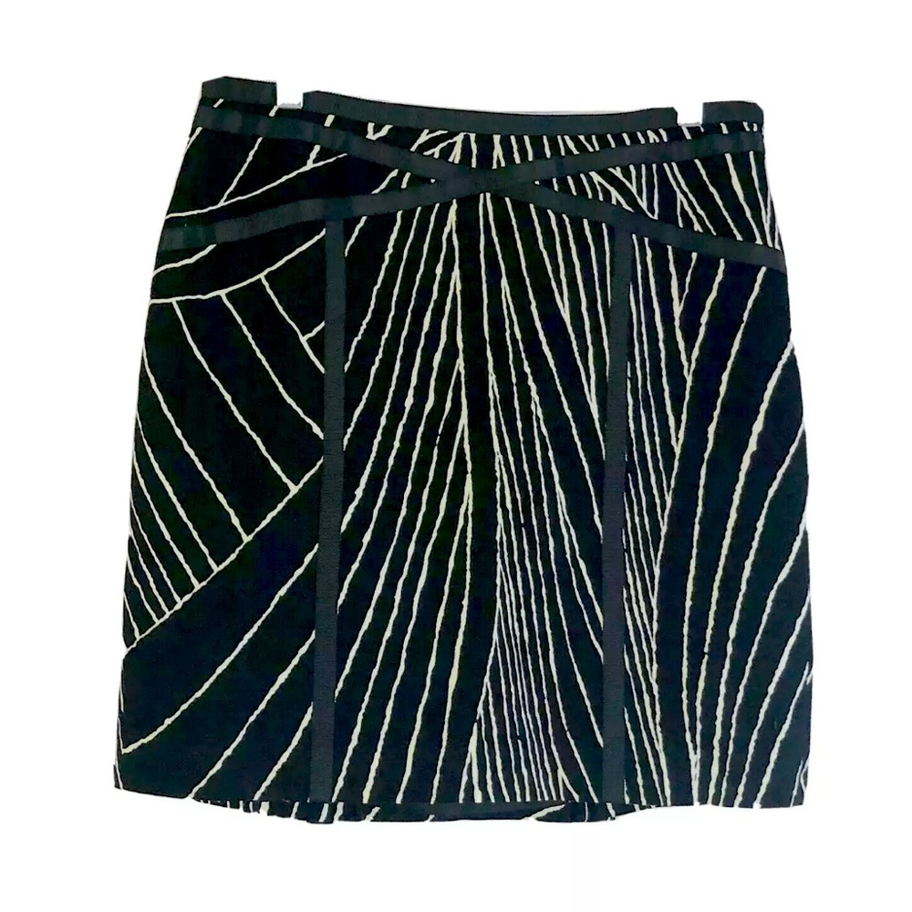 Ann Taylor Printed Ribbon Pencil Skirt Black Sz 8